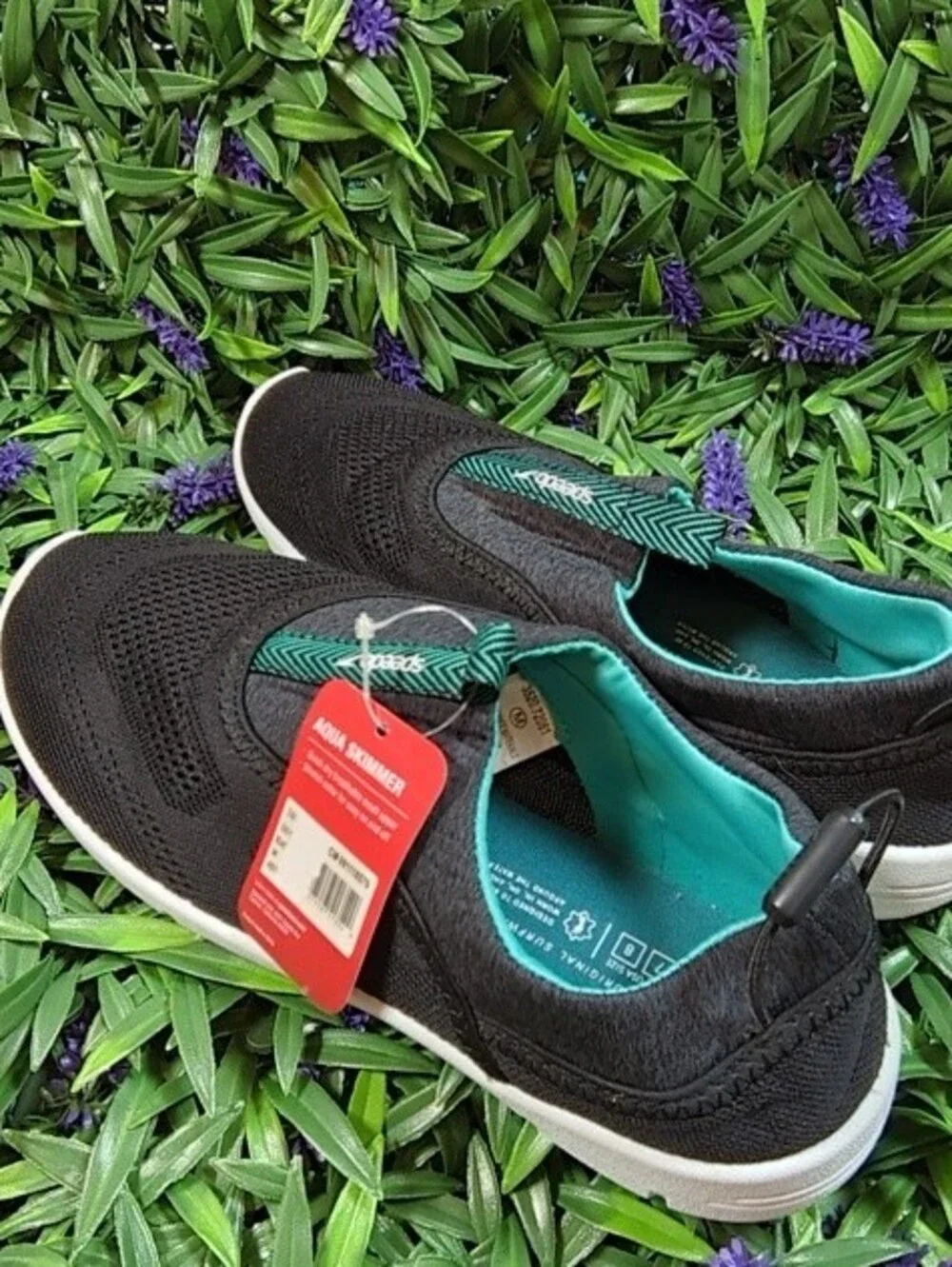 Speedo Women's Black Slip-On Aqua Water Shoes with Teal Interior